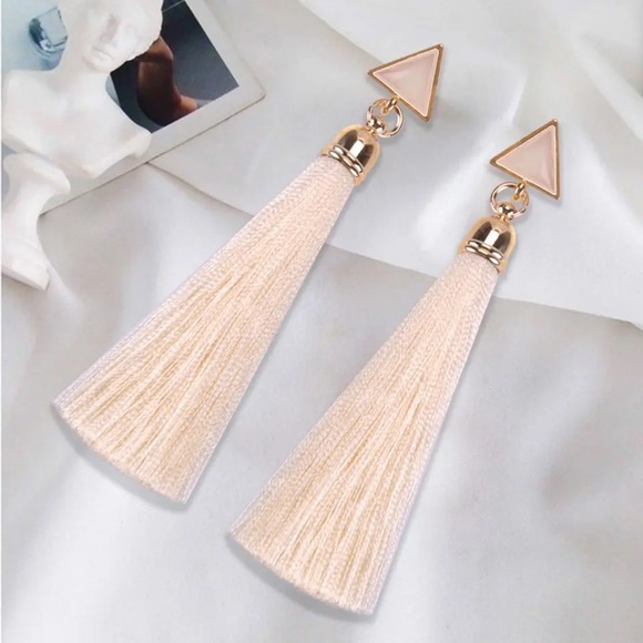 Bohemian Long Tassel Triangle Stud Earrings - Picture 7 of 13